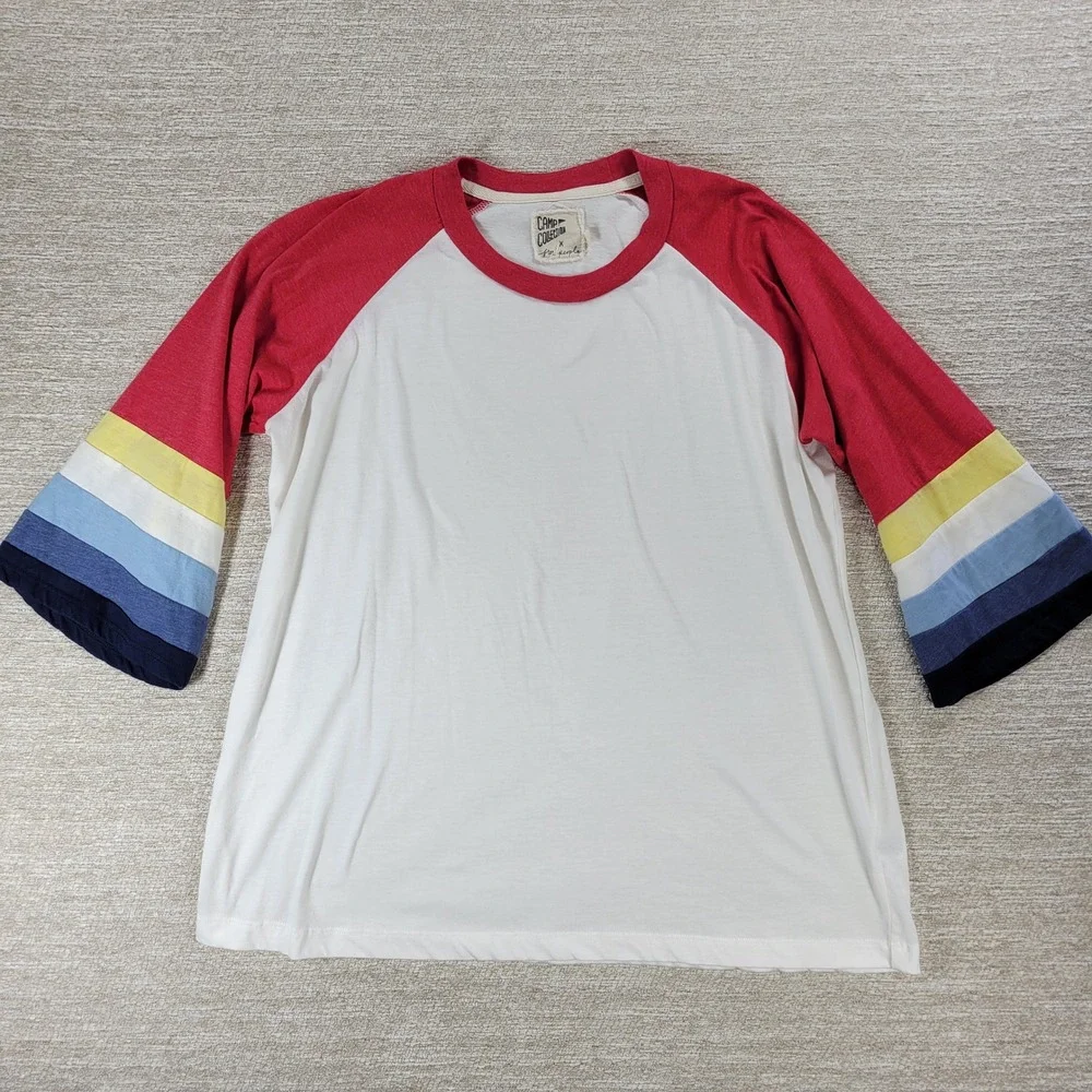Camp Collection x Free People Yellowstone Tee M Rainbow Stripe Raglan 3/4 Sleeve